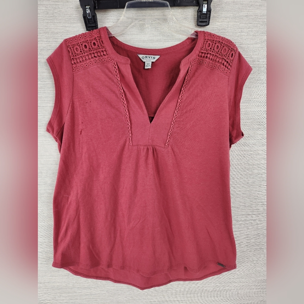 Orvis Womens Anna Crochet V Neck Medium Top Dusty Rose